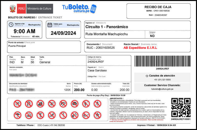 machu pichu tickets